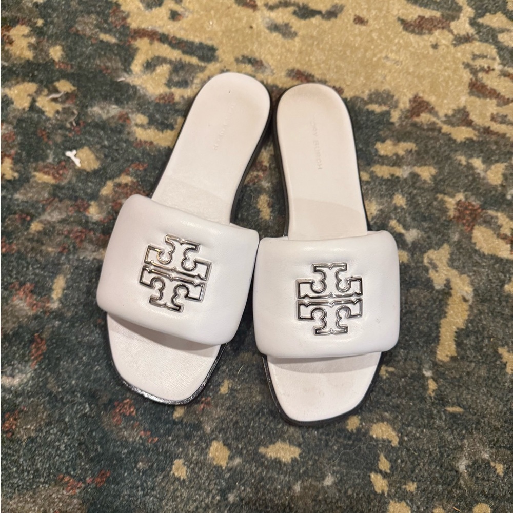 Tory Burch White Logo Britten Puffy Slide 7